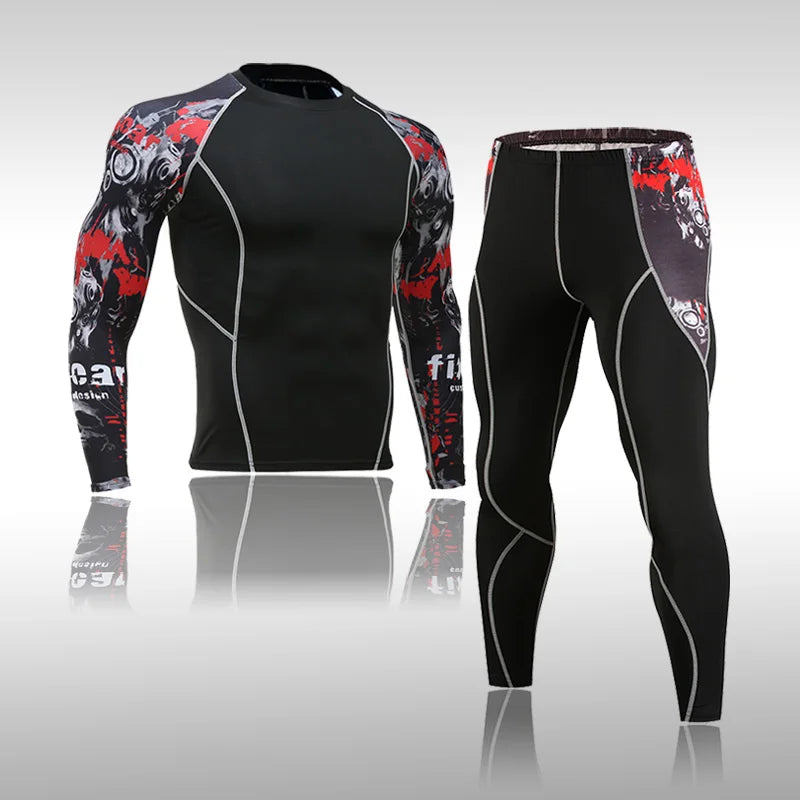 Homem compressão esportes terno de secagem rápida transpiração treinamento fitness mma kit rashguard masculino roupas esportivas jogging correndo