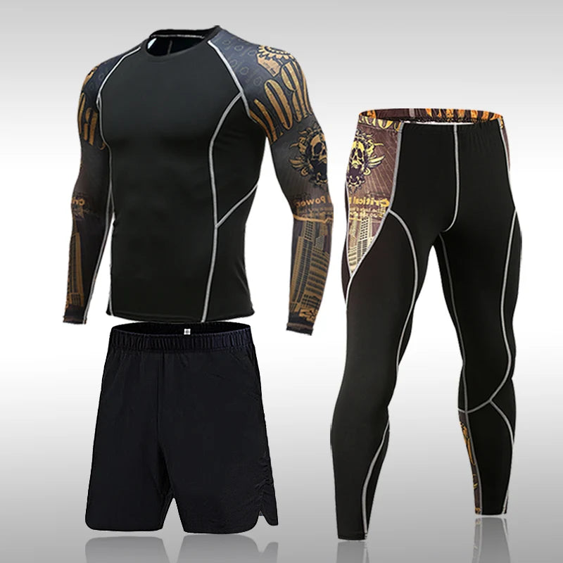 Homem compressão esportes terno de secagem rápida transpiração treinamento fitness mma kit rashguard masculino roupas esportivas jogging correndo