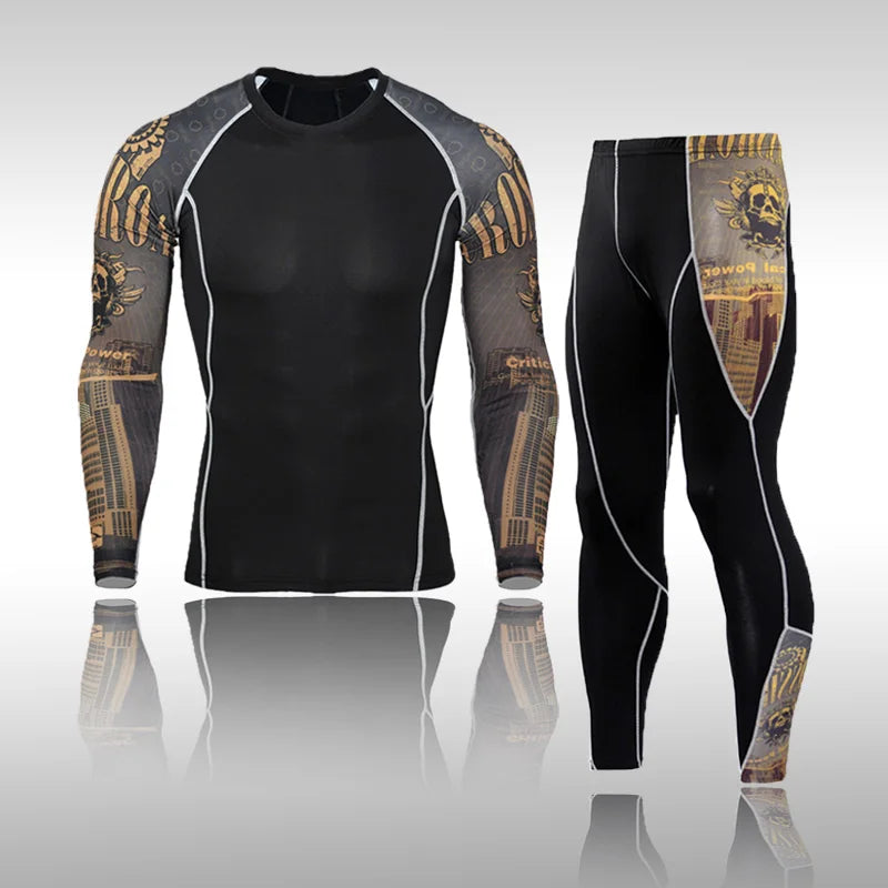 Homem compressão esportes terno de secagem rápida transpiração treinamento fitness mma kit rashguard masculino roupas esportivas jogging correndo