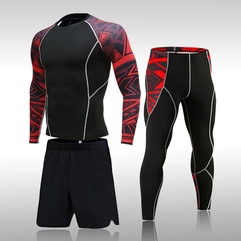 Homem compressão esportes terno de secagem rápida transpiração treinamento fitness mma kit rashguard masculino roupas esportivas jogging correndo