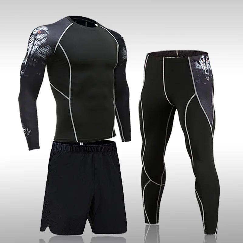 Sportswear de secagem rápida masculina, Running Sports Suit, MMA Rash Guard, Compressão Vestuário, Fitness Training Kit, Roupa interior térmica