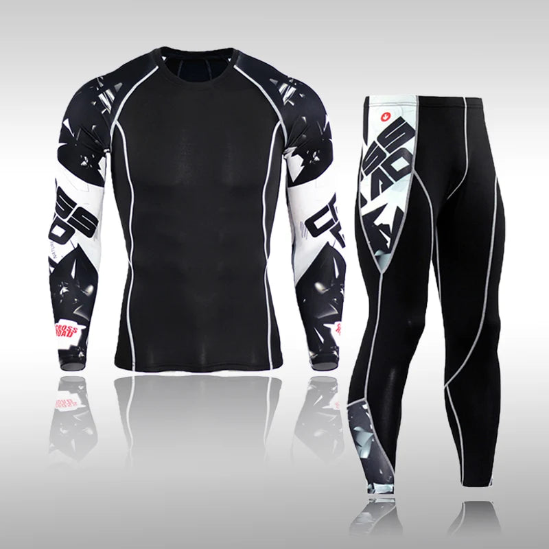 Homem compressão esportes terno de secagem rápida transpiração treinamento fitness mma kit rashguard masculino roupas esportivas jogging correndo