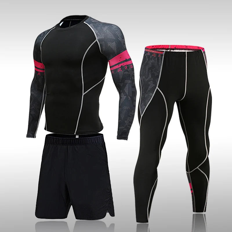Homem compressão esportes terno de secagem rápida transpiração treinamento fitness mma kit rashguard masculino roupas esportivas jogging correndo