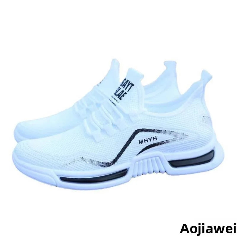 Tênis Masculinos para Corrida 2024 Novo Verão Casual Respirável Ultra-leve Antiderrapante Tênis Esportivos Brancos em Malha p...