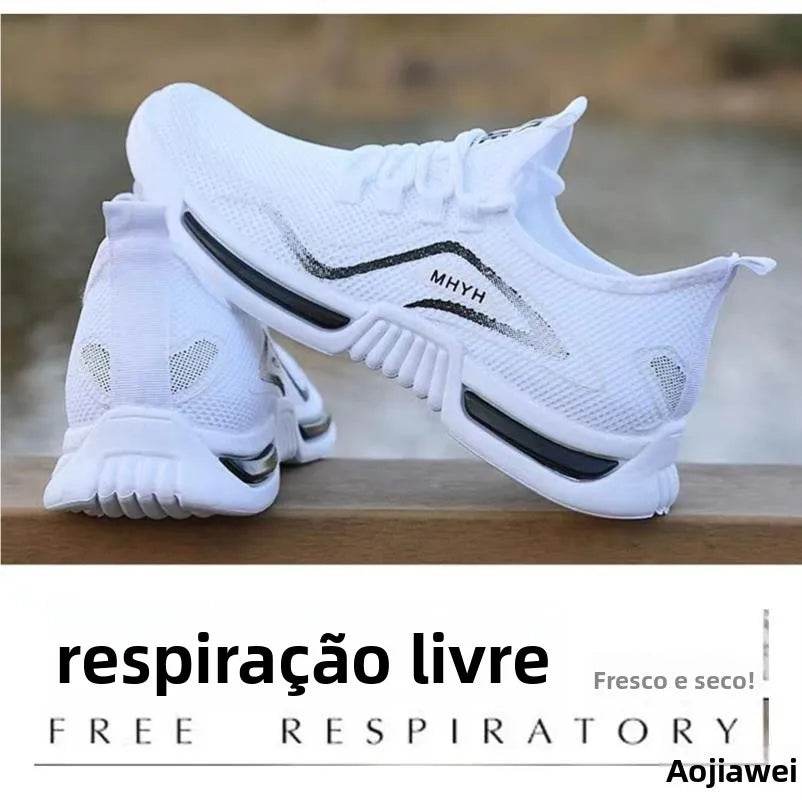 Tênis Masculinos para Corrida 2024 Novo Verão Casual Respirável Ultra-leve Antiderrapante Tênis Esportivos Brancos em Malha p...