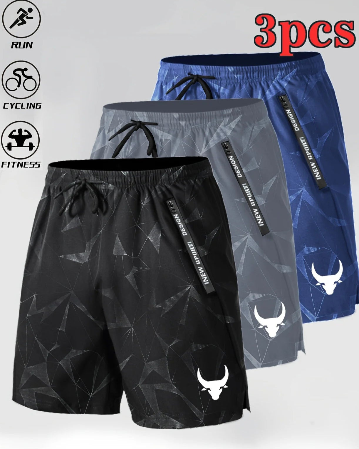 Tendência esportiva masculina shorts de 3 peças shorts de treinamento respiráveis e confortáveis