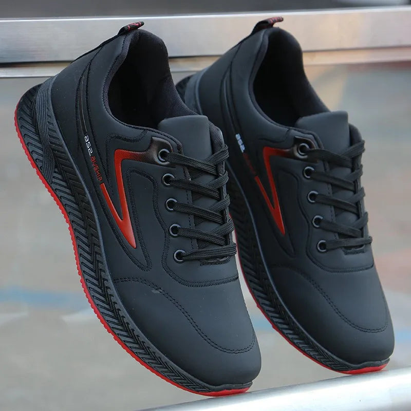 Sapatos casuais masculinos fundo io tênis de corrida impermeável antiderrapante superfície de couro primavera outono novo ...