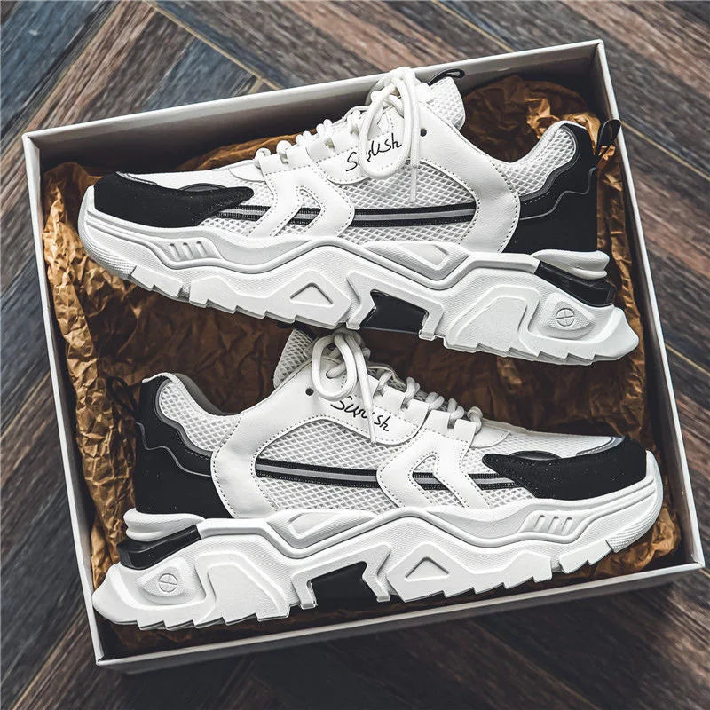 Sapatos masculinos de verão, malha respirável, sapatos esportivos casuais, estudantes do ensino médio, versátil, aumento, fun...