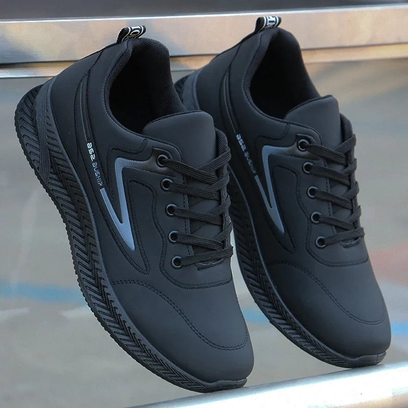 Sapatos casuais masculinos fundo io tênis de corrida impermeável antiderrapante superfície de couro primavera outono novo ...