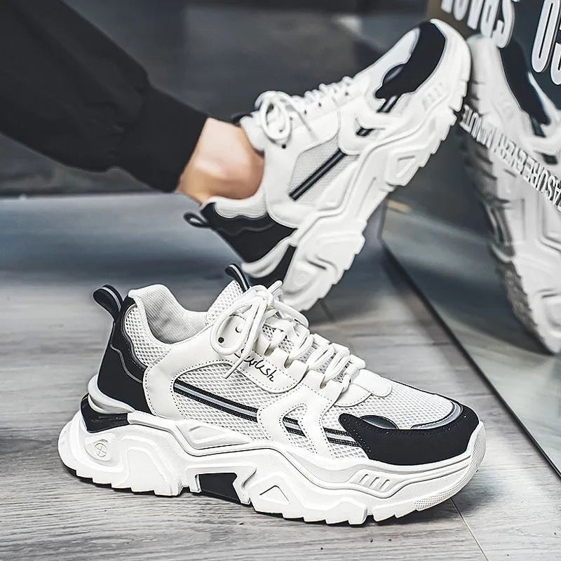 Sapatos masculinos de verão, malha respirável, sapatos esportivos casuais, estudantes do ensino médio, versátil, aumento, fun...