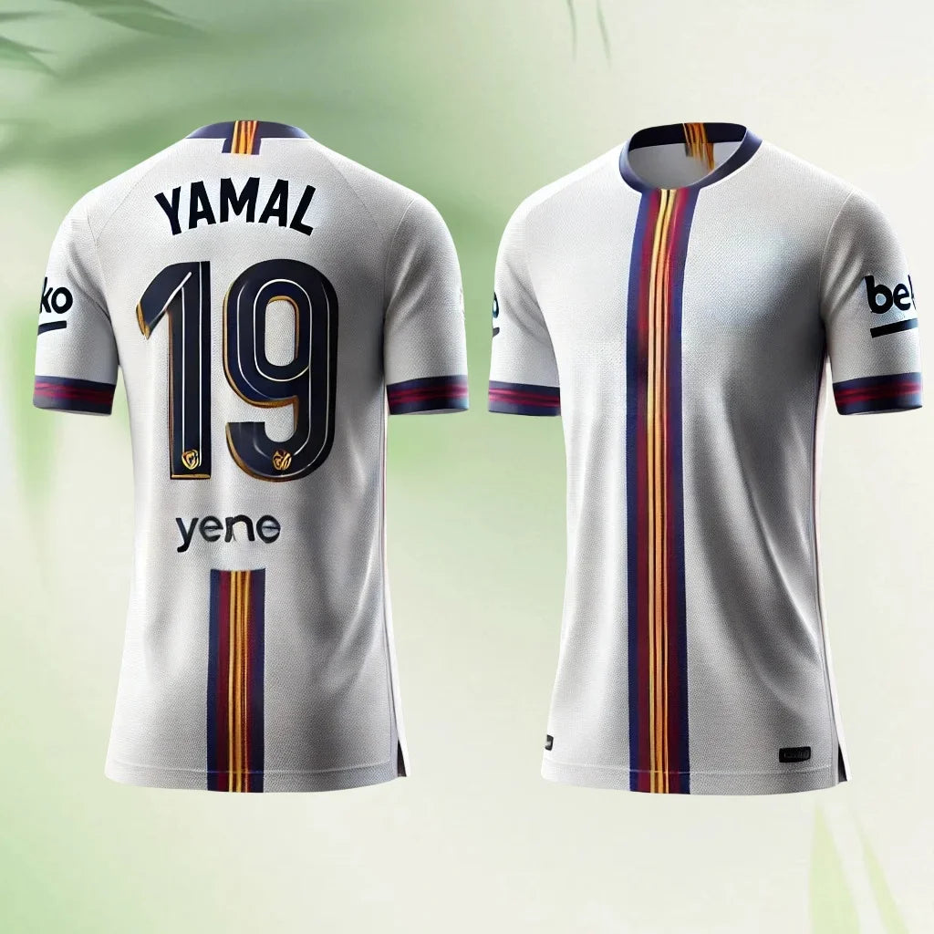 Barcelona edição especial no.19 futebolistaamal manga curta 3d camiseta masculina juventude esportes solto respirável camisa de secagem rápida