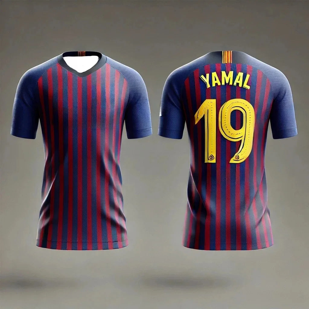 Barcelona edição especial no.19 futebolistaamal manga curta 3d camiseta masculina juventude esportes solto respirável camisa de secagem rápida